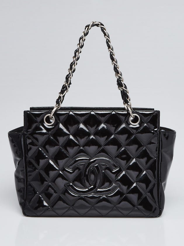 Chanel Black Quilted Patent Leather Petite Timeless Shopping Tote Bag