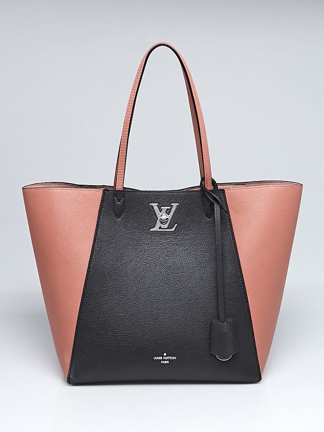 Louis Vuitton Rose/Black Leather Lockme Cabas Tote Bag