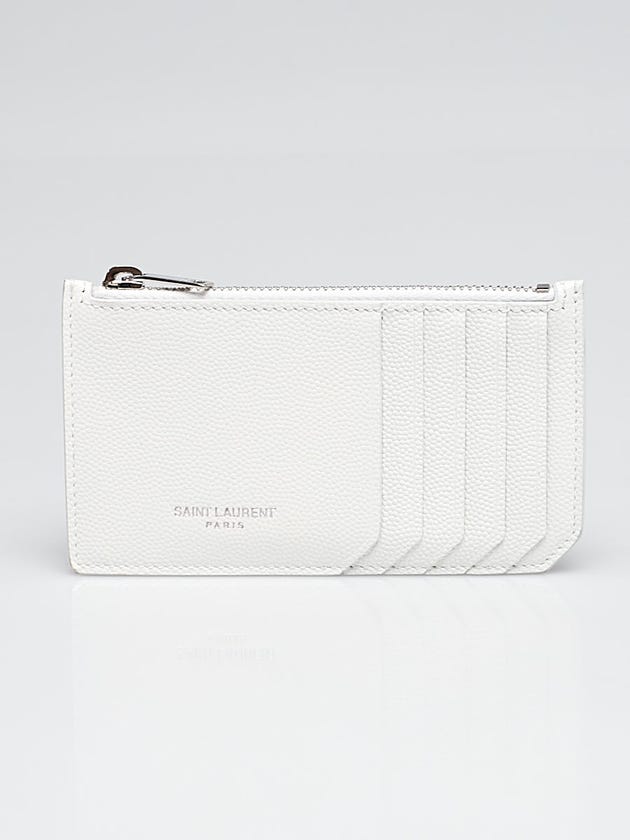 Yves Saint Laurent White Pebbled Leather 5 Fragments Zip Card Case