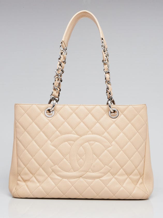 Chanel Beige Clair Quilted Caviar Leather Grand Shopping Tote Bag