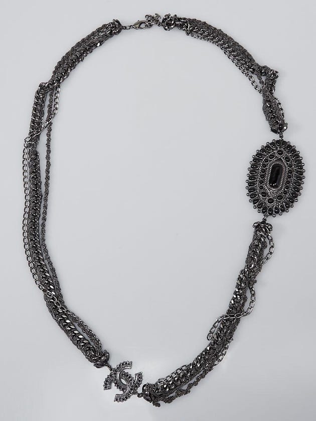 Chanel Silvertone Metal Multi-chain Long CC Necklace