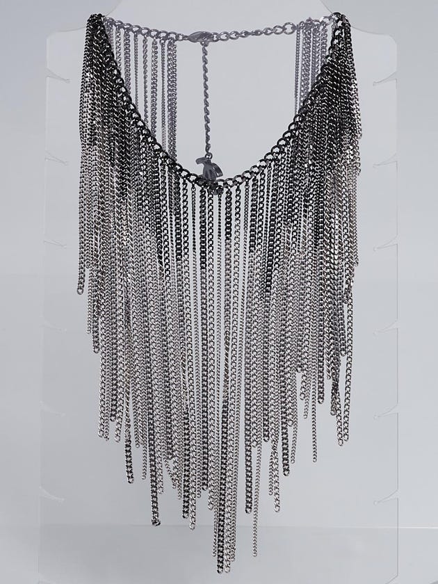 Chanel Silvertone Metal Chain Fringe Collar CC Necklace