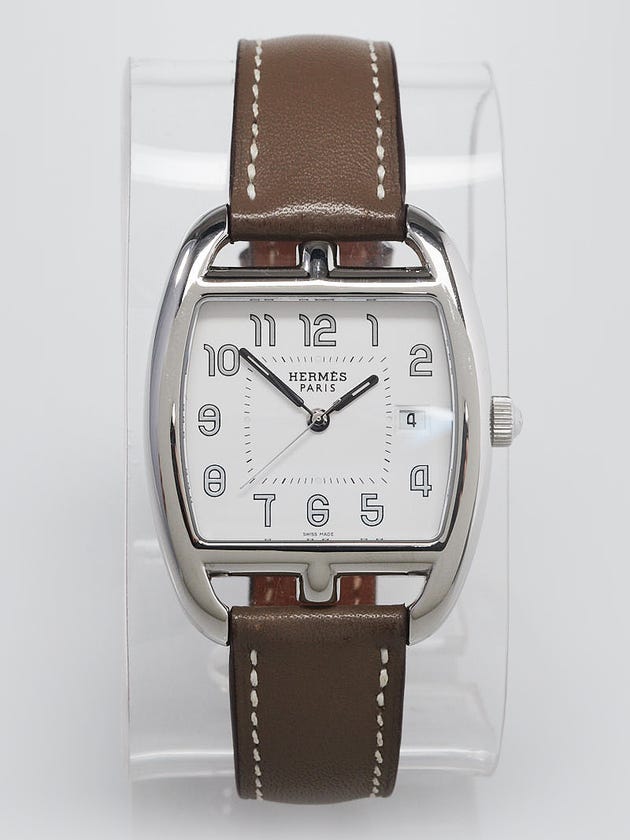 Hermes Stainless Steel and Etoupe Swift Leather Cape Cod Tonneau GM Quartz Watch CT1.710