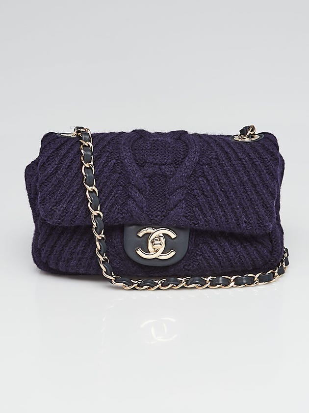 Chanel Navy Knit and Calfskin Small Flap Bag