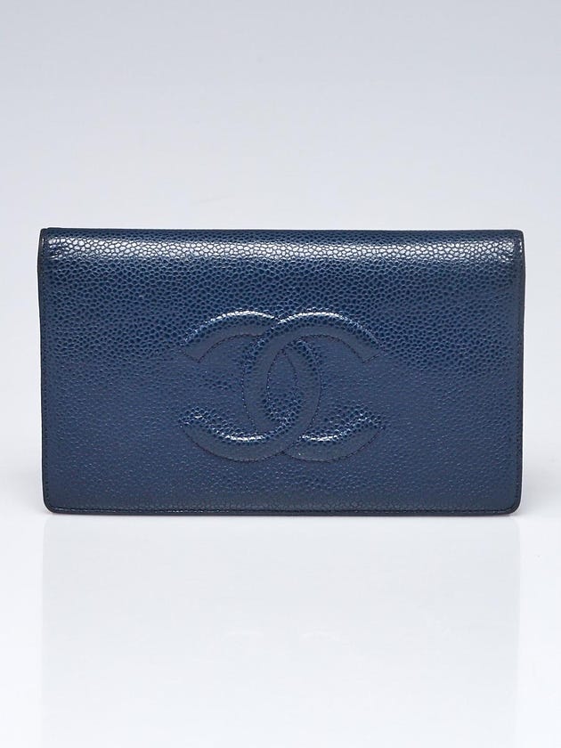 Chanel Blue Caviar Leather Timeless CC L Yen Wallet