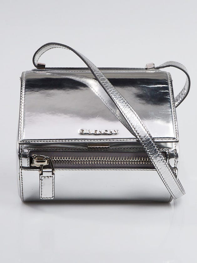 Givenchy Silver Patent Leather Pandora Box Mini Crossbody Bag