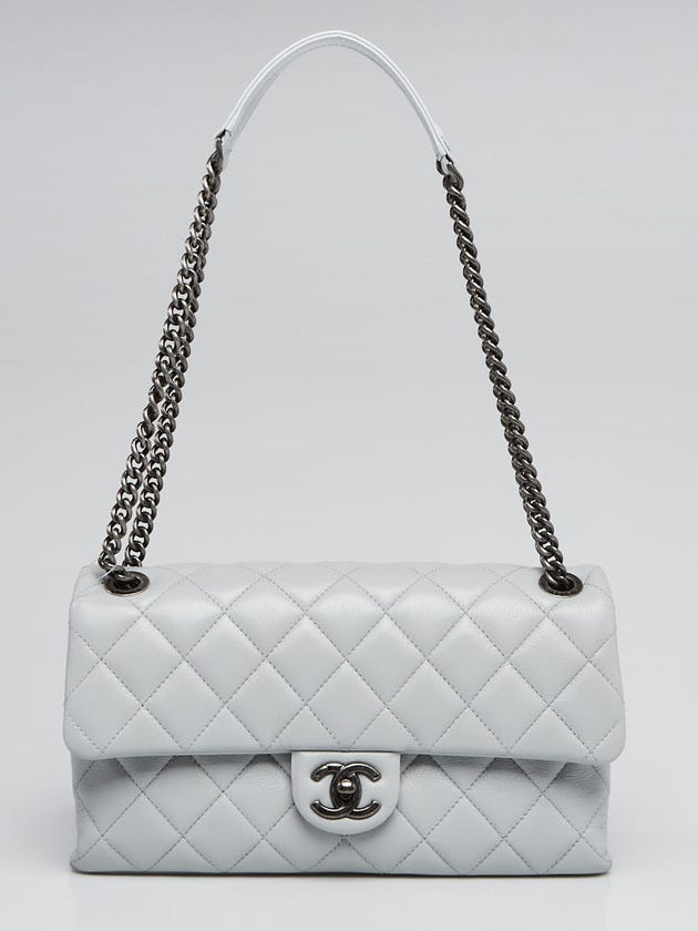 Chanel Light Grey Quilted Sheepskin Leather Burgundy Rocks Medium Flap Bag