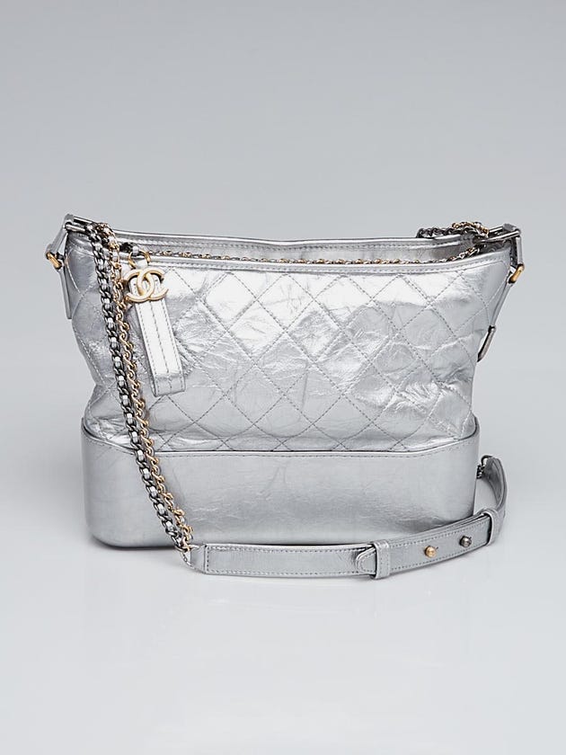 Chanel Silver Quilted Calfskin Leather Gabrielle Medium Hobo Bag