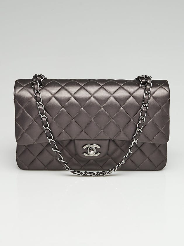 Chanel Dark Grey Quilted Lambskin Leather Classic Medium Double Flap Bag