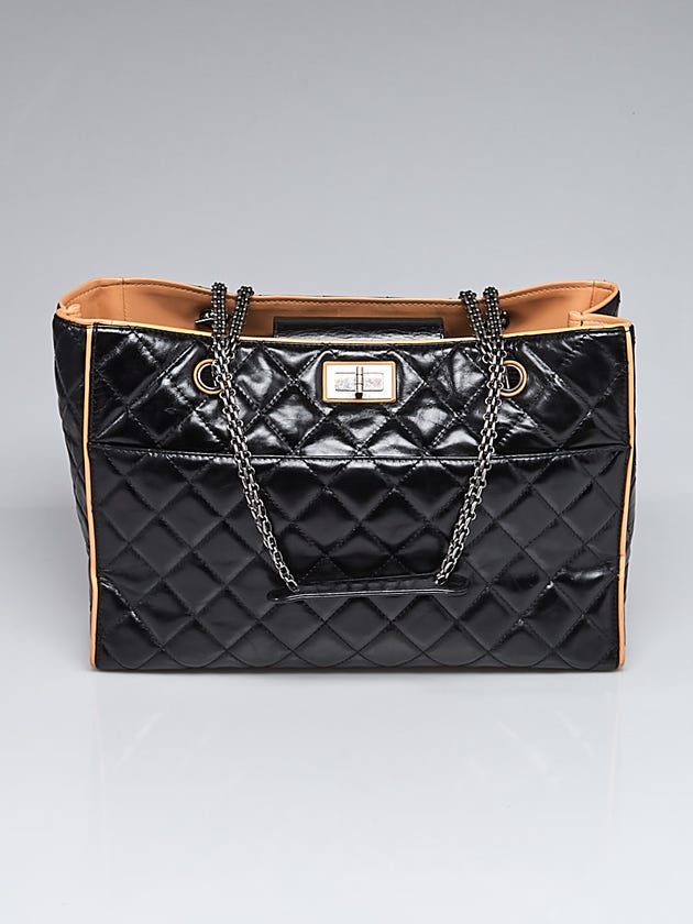 Chanel Black/Beige Quilted Calfskin Leather 2.55 Reissue Grand Shopping Tote Bag