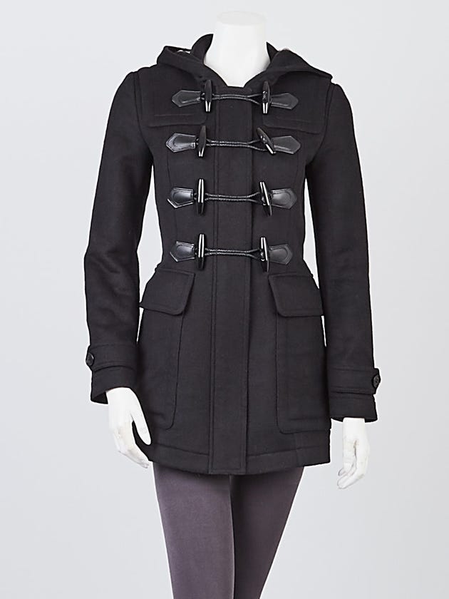Burberry Britt Black Wool Fitted Duffle Coat Size 2/36