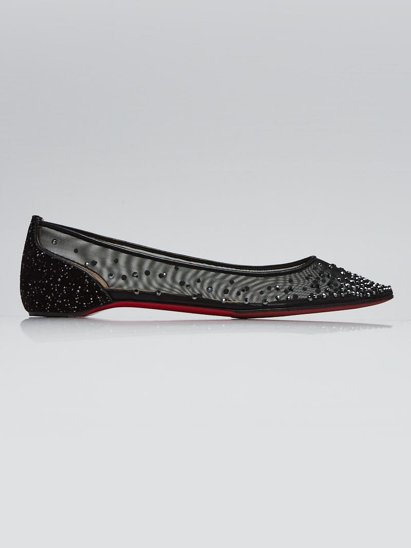 New Authentic Christian Louboutin Crystal Mesh Flats Shoes