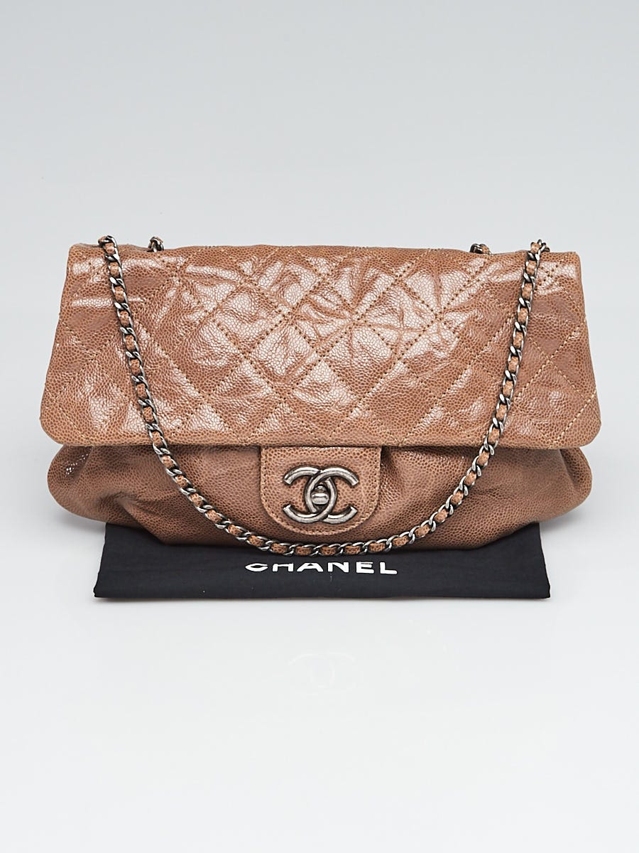 Chanel Taupe Quilted Glazed Caviar Leather Elastic CC Medium