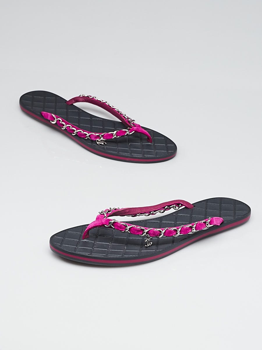 Chanel Purple Suede Chain Thong Sandals Size 10.5/41 - Yoogi's Closet