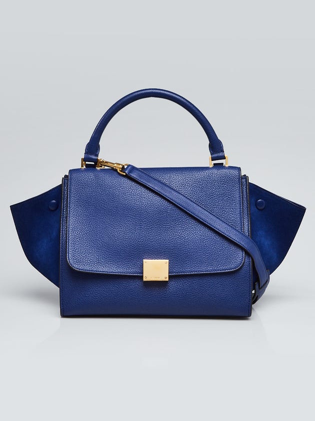 Celine Blue Pebbled Leather and Suede Small Trapeze Bag