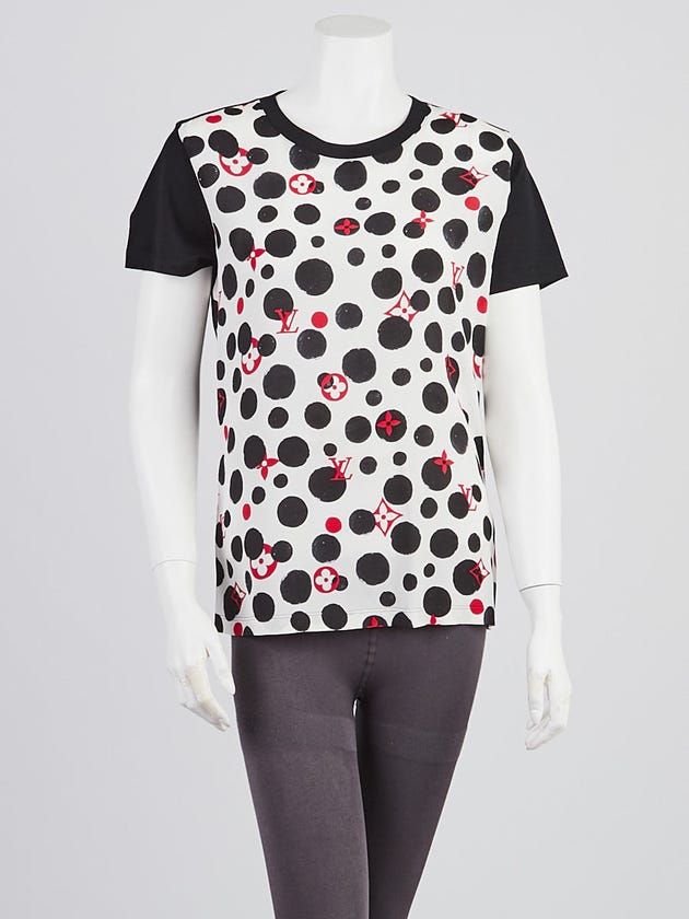 Louis Vuitton Black/White Polka Dot Monogram Printed Silk/Cotton Short-Sleeve Top Size M