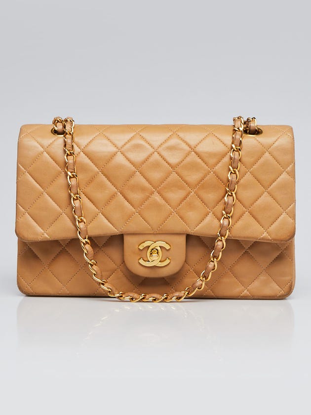Chanel Beige Quilted Lambskin Leather Classic Medium Double Flap Bag