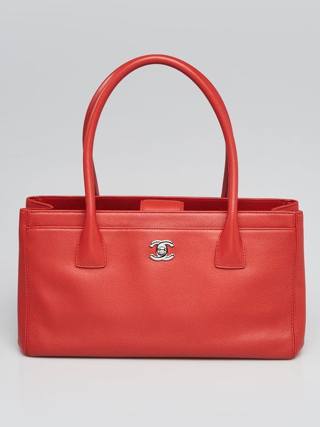 Chanel Orange Caviar Leather Petite Cerf Shopping Tote Bag