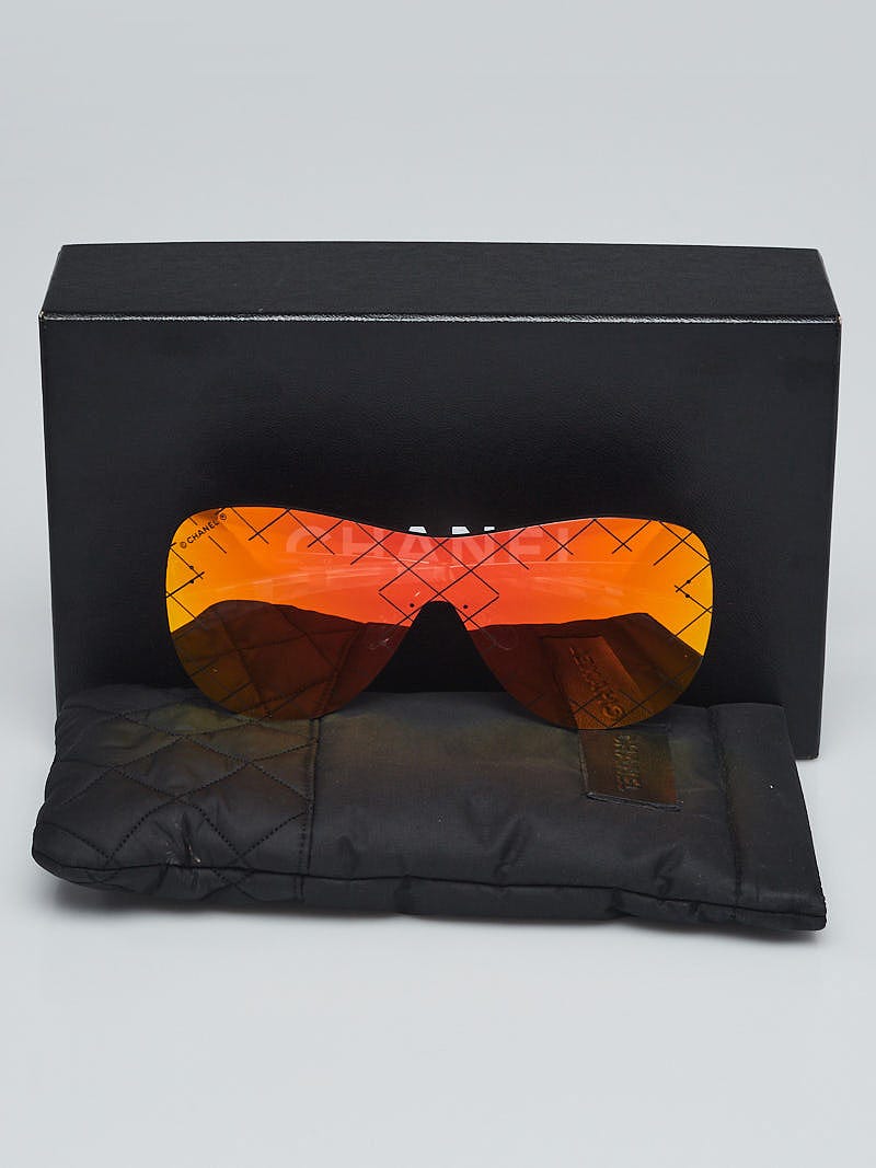 Chanel Silvertone Metal and Red Tinted Shield Sunglasses  display picture 2