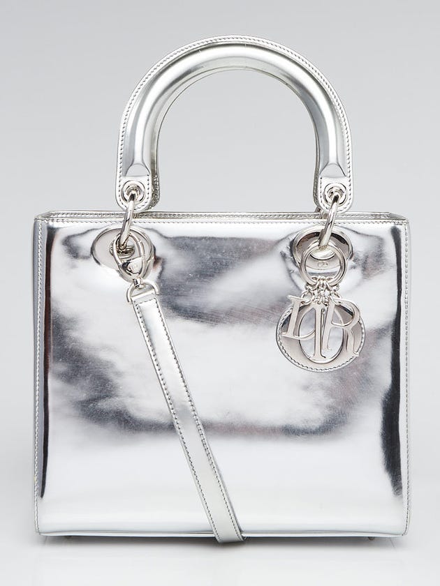 Christian Dior Silver Patent Leather Medium Lady Dior Bag