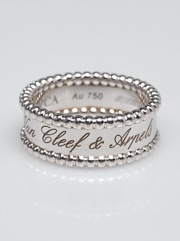 Van Cleef & Arpels 18k White Gold Perlee Signature Ring Size 56/8