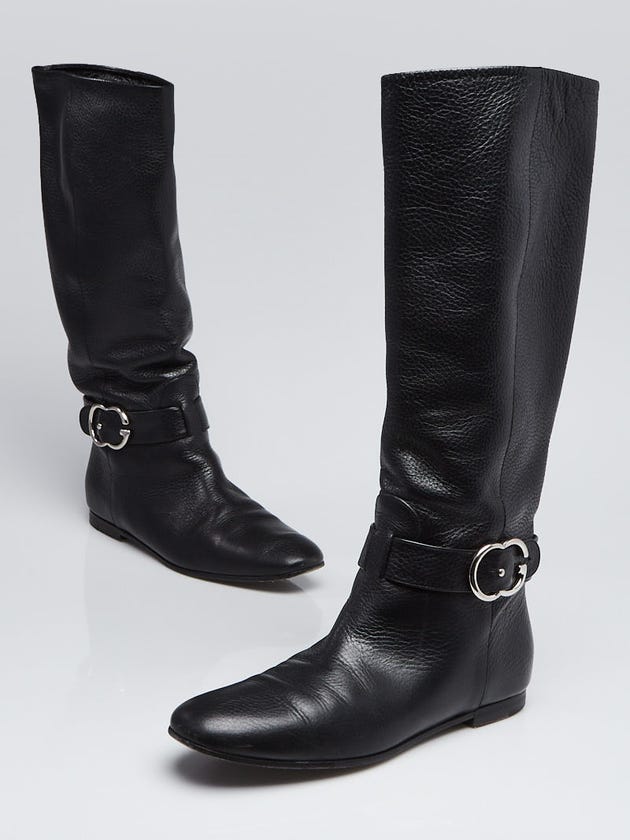 Gucci Black Leather GG Riding Boots Size 8/38.5
