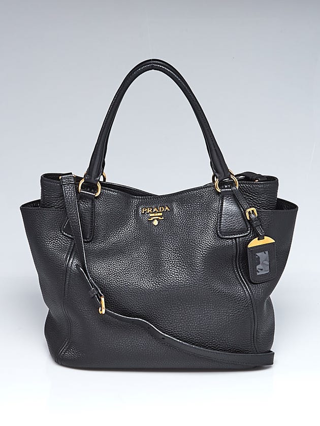 Prada Black Vitello Daino Leather Side-Pocket Tote Bag BN2435