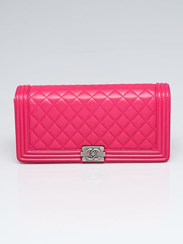 Chanel Fuchsia Quilted Lambskin Leather Boy Clutch Bag
