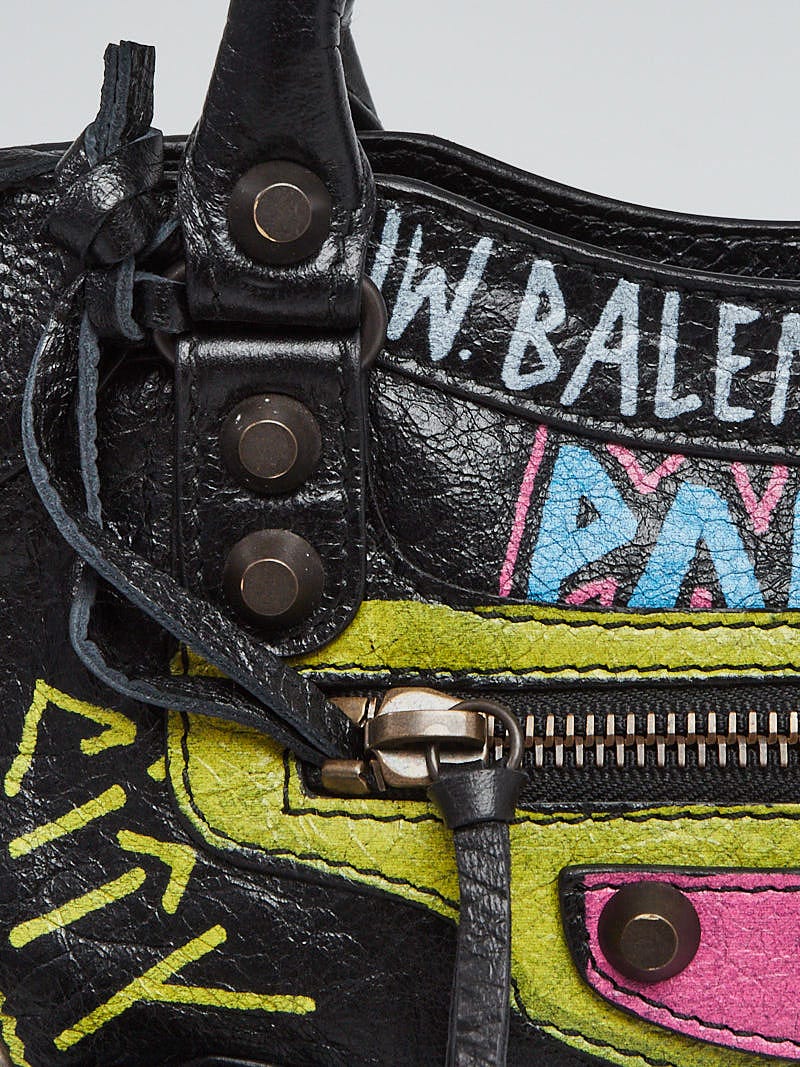 Balenciaga City Classic Graffiti Mini Black Multicolor in Leather with Old  Brass - US