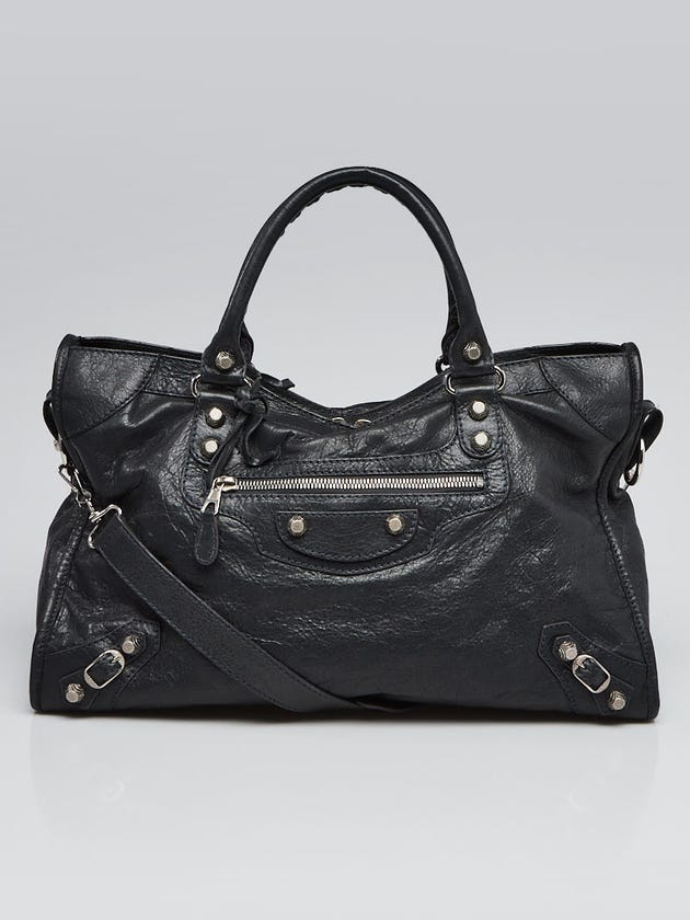 Balenciaga Anthracite Lambskin Leather Giant 12 Silver Motorcycle City Bag