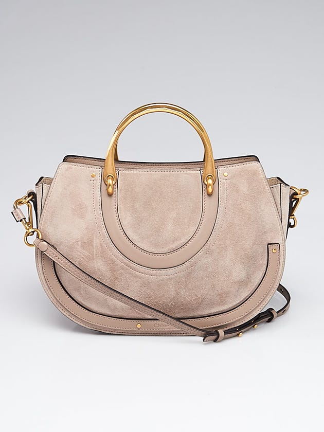 Chloe Motto Gray Suede/Leather Pixie Top Handle Medium Bag