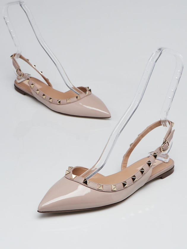 Valentino Nude Patent Leather Rockstud Slingback Flats Size 7.5/38