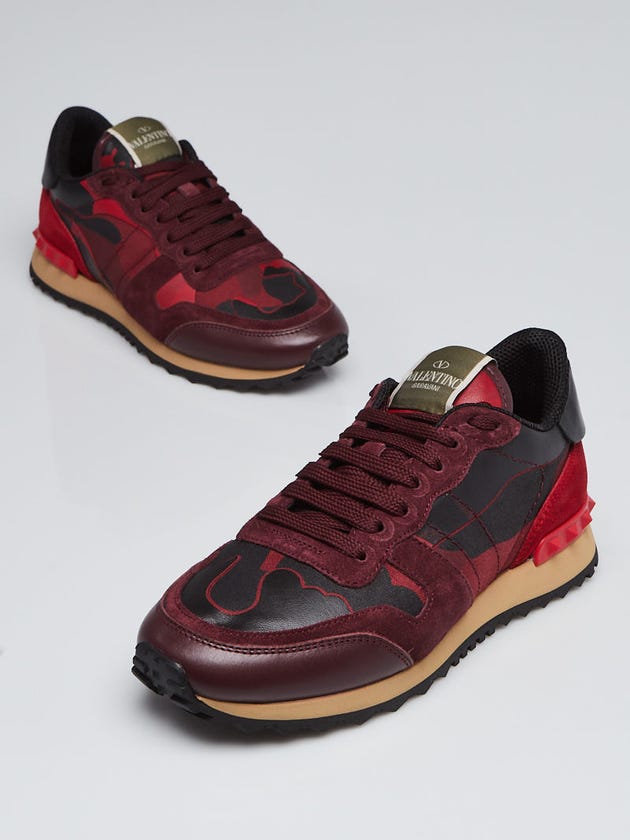 Valentino Red Camo Print Canvas Rockstud Sneakers 6/36.5