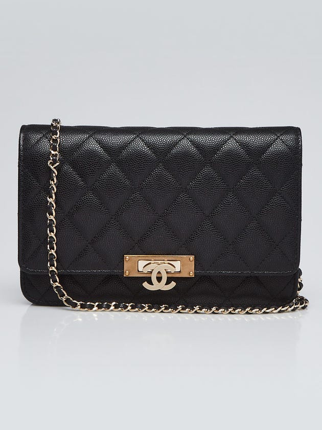 Chanel Black Quilted Grained Leather Golden Class WOC Clutch Bag