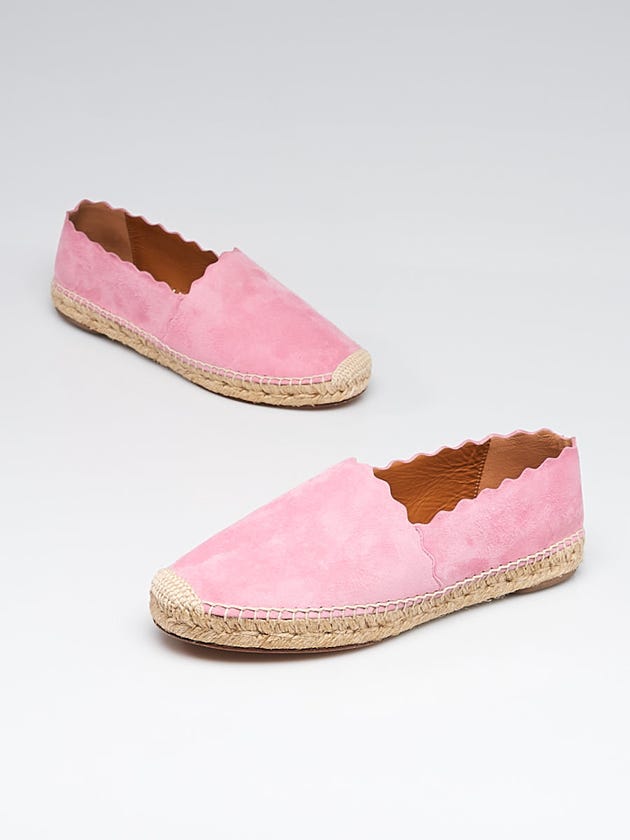 Chloe Pink Suede Scalloped Lauren Espadrille Flats Size 8.5/39