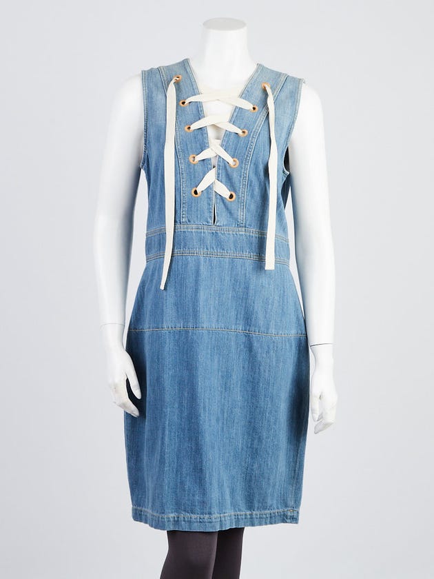 Gucci Light Blue Denim Lace-Up Sleeveless Dress Size 14/48