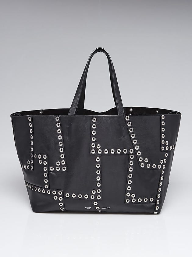 Celine Black Leather Grommet Tote Bag