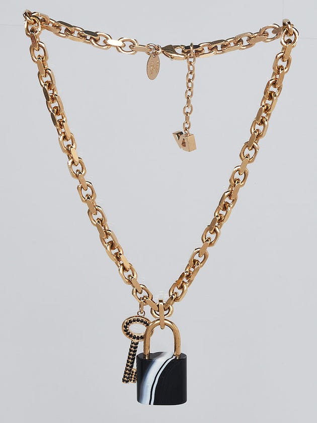 Louis Vuitton Goldtone and Black Crystal Key and Padlock Charm Necklace