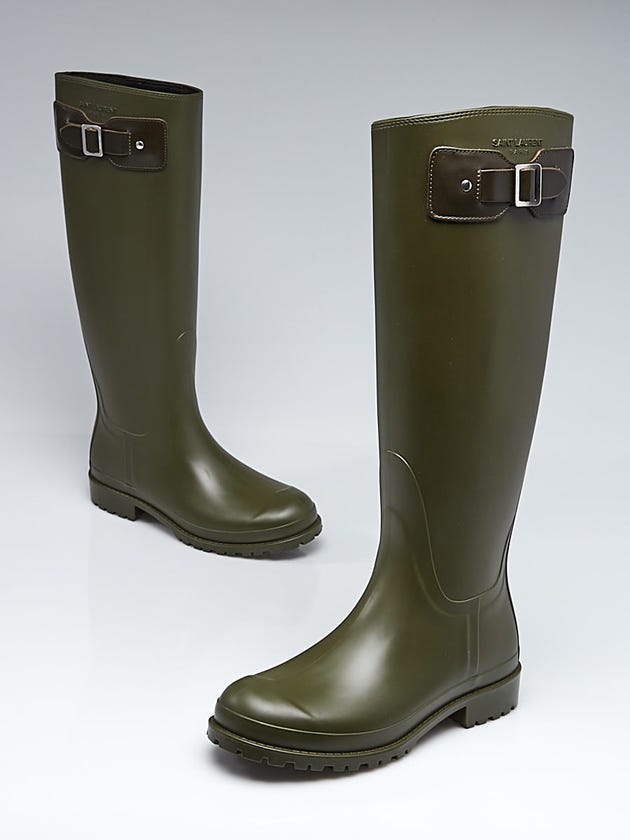 Yves Saint Laurent Green Rubber Festival Rain Boots Size 5.5/36
