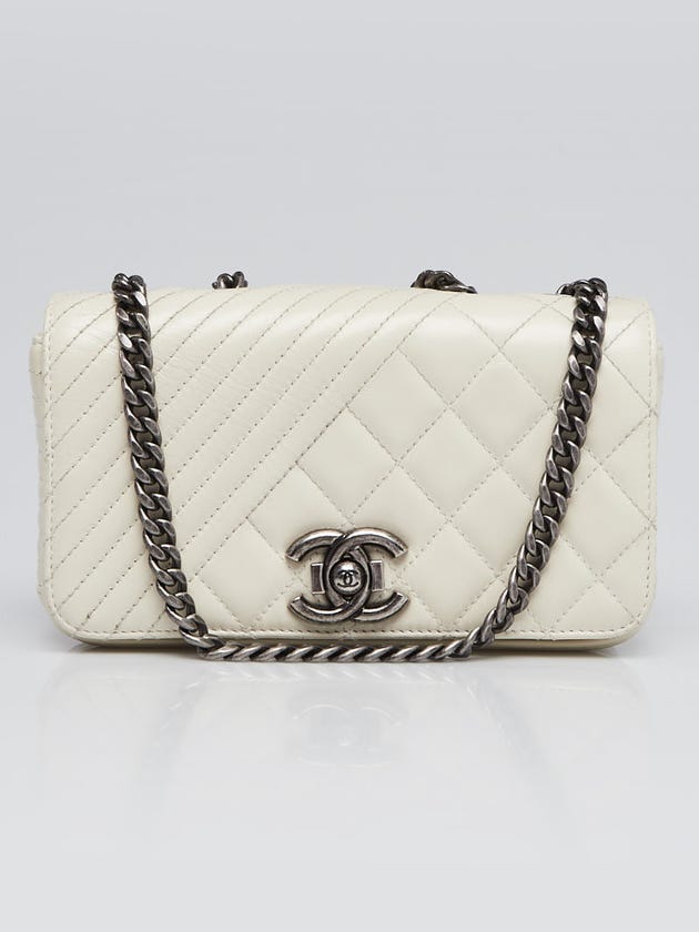 Chanel White Quilted Leather Coco Boy Small Flap Bag