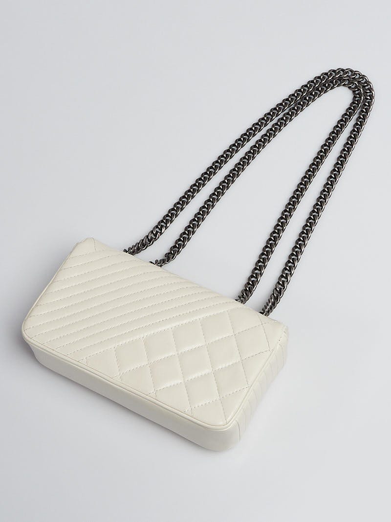 Chanel White Quilted Leather Coco Boy Small Flap Bag - Yoogi's Closet
