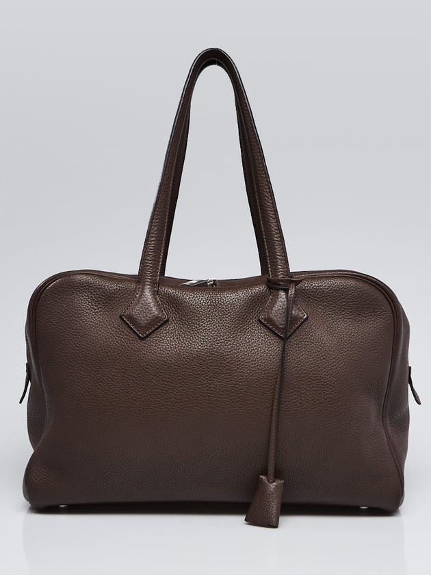 Hermes 35cm Chocolate Clemence Leather Victoria II Bag