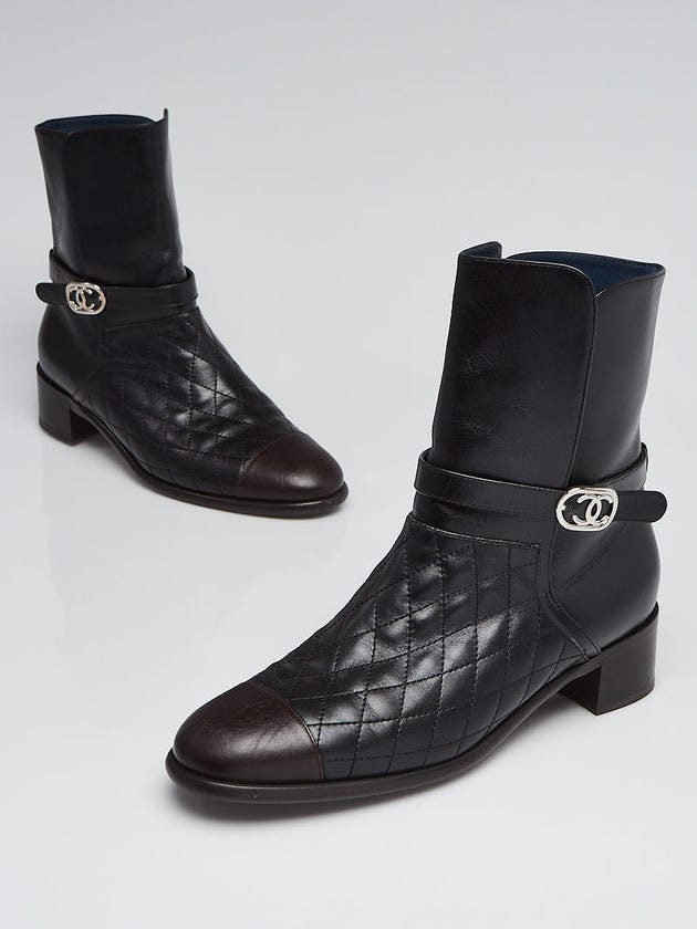 Chanel Black Quilted CC Ankle Boots Size 11.5/42