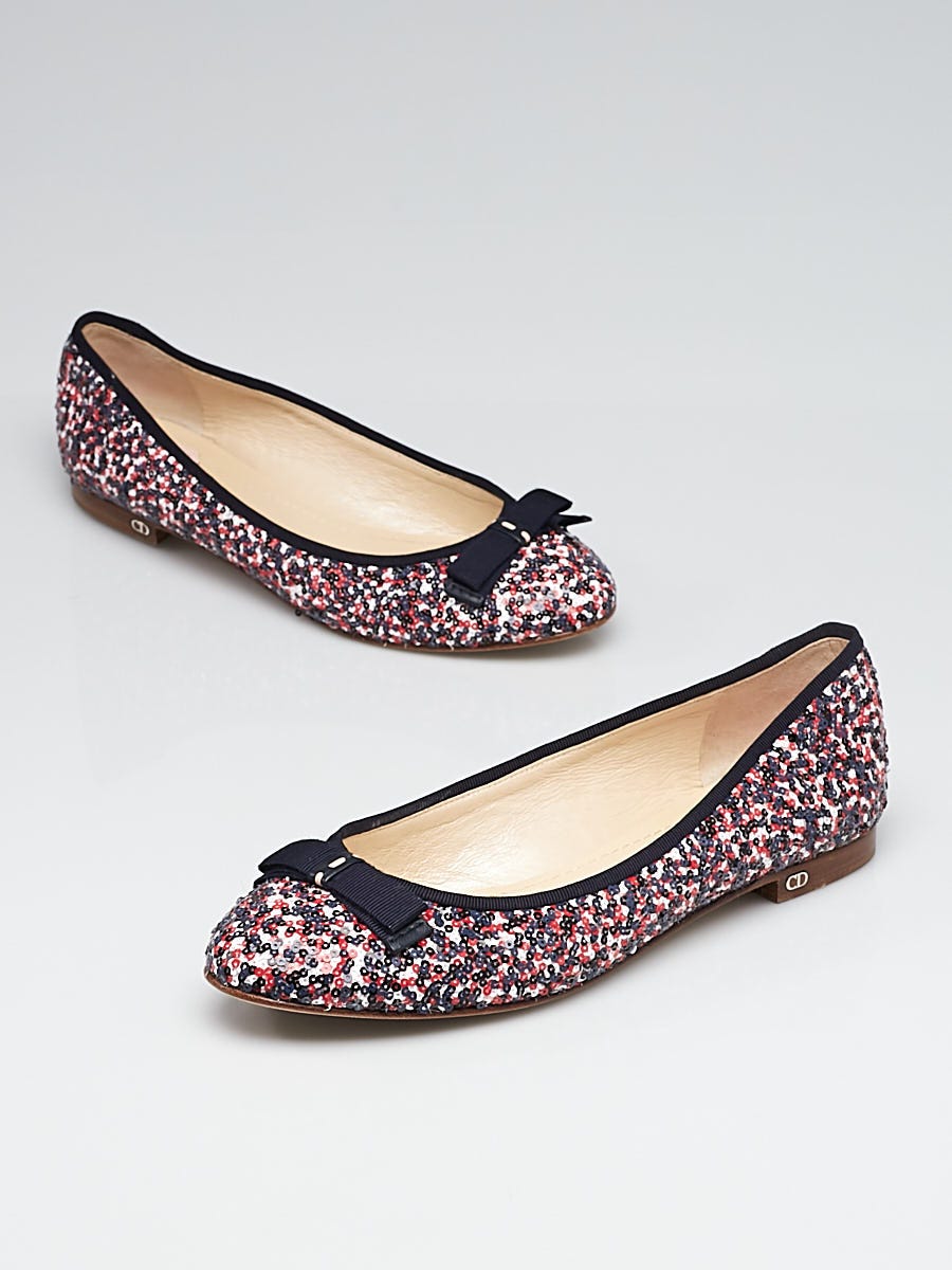 Christian Dior Multicolor Sequins Bow My Dior Ballerina Flats Size 10.5/41