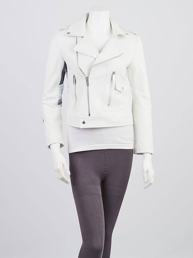Christian Dior White Sheepskin Leather Biker Jacket Size M