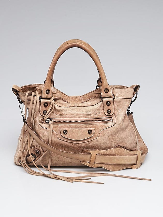 Balenciaga Papyrus Lambskin Leather Motorcycle Town Bag