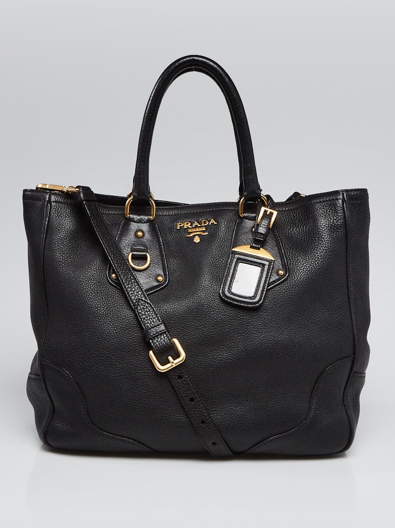 Prada Black Vitello Daino Leather Tote Bag
