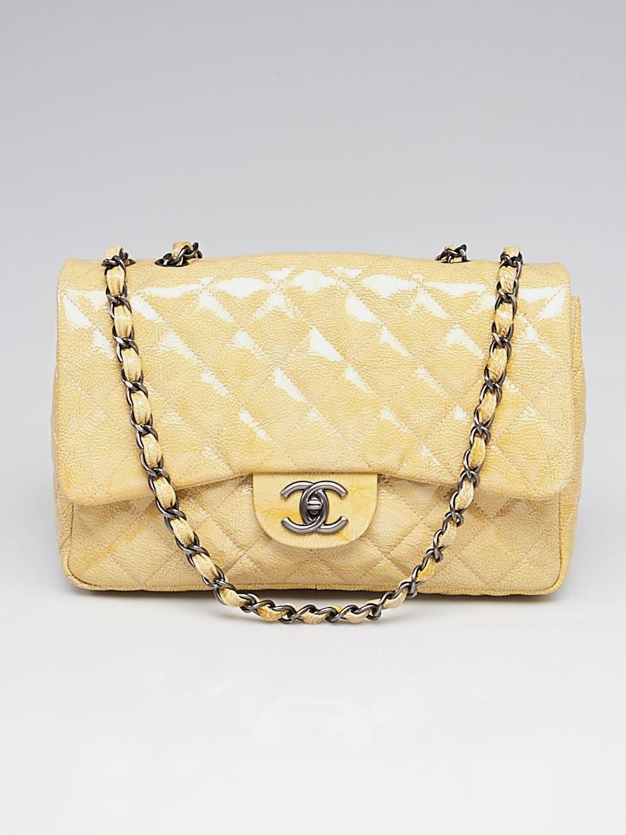 Chanel Light Beige Quilted Crinkled Patent Leather Classic