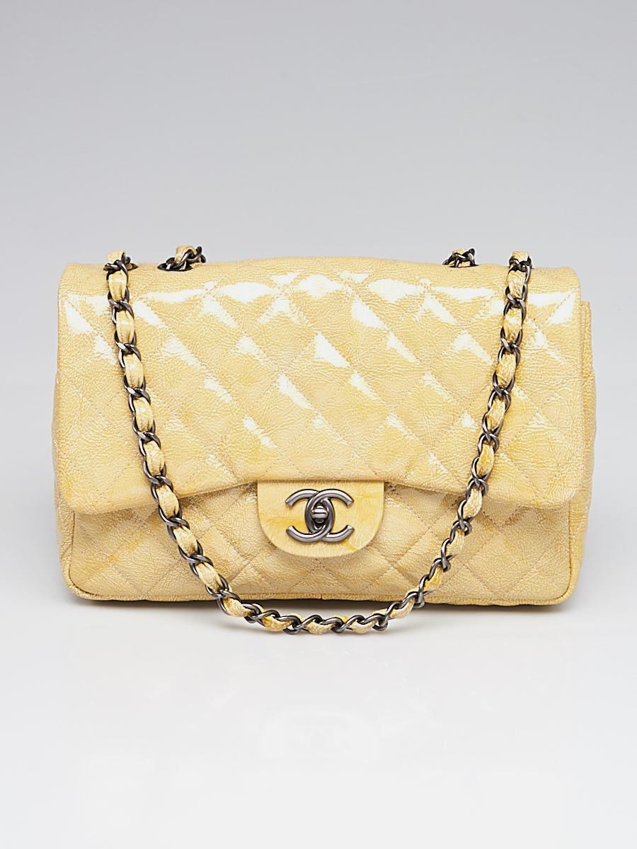 Chanel Beige Leather Gunmetal Chain Quilted Classic Flap Shoulder Bag