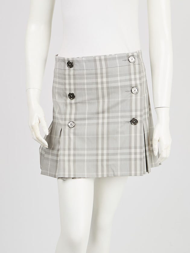 Burberry Britt Grey Nova Check Cotton Blend Pleated Mini Skirt Size 8/42